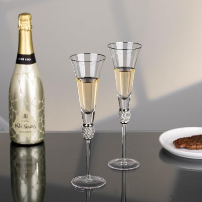 2 Pc Silver-Rimmed Champagne Glasses Image 3