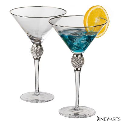 2 Piece Martini Glasses with Silver Rim Image 1
