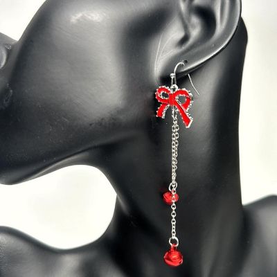 2 Sets Red Christmas Ribbon Earrings Image 1