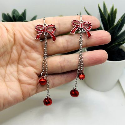 2 Sets Red Christmas Ribbon Earrings Image 2