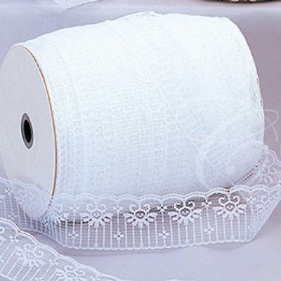 2" Wide x 300 Yards Flat White Lace Trim Roll Image 1