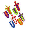 2&quot; x 4&quot; Bright Color Mini Plastic Daggers with Sheath Toys - 12 Pc. Image 1