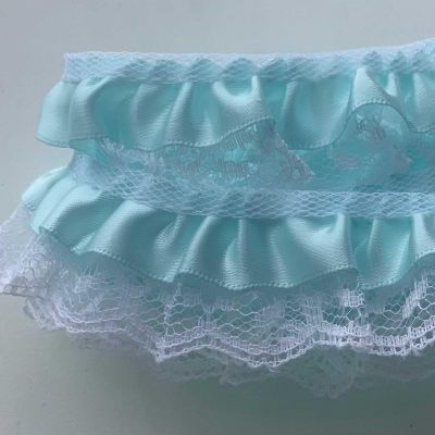 2" x 50 Yards Aqua Ruffled Lace Trim Image 1