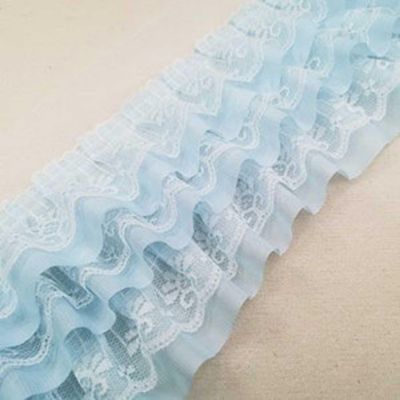2" x 50 Yards Blue Ruffled Lace Trim Image 1