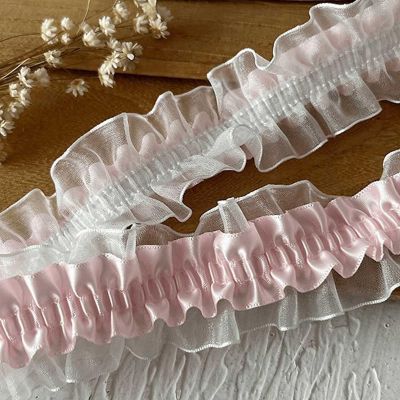 2" x 50 Yards Blush Ruffled Lace Trim Image 1