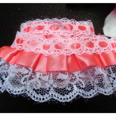2" x 50 Yards Coral Ruffled Lace Trim Image 1