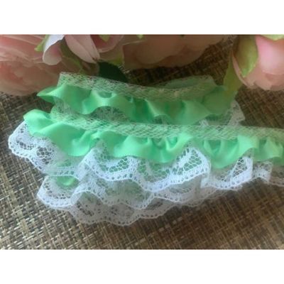 2" x 50 Yards Mint Ruffled Lace Trim Image 1