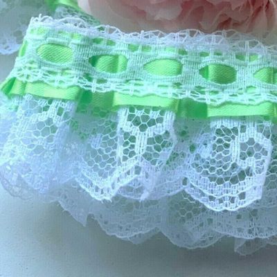 2" x 50 Yards Mint Ruffled Lace Trim Image 1
