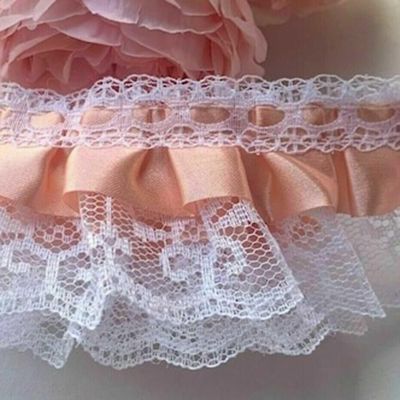 2" x 50 Yards Peach Ruffled Lace Trim Image 1