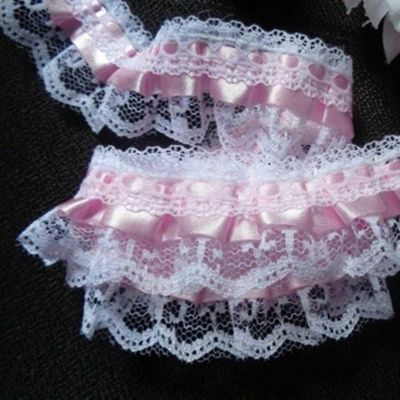 2" x 50 Yards Pink Ruffled Lace Trim Image 1