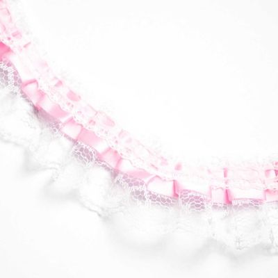 2" x 50 Yards Pink Ruffled Lace Trim Image 2
