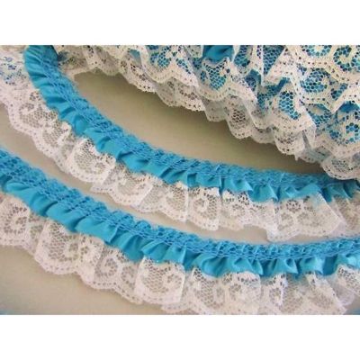 2" x 50 Yards Turquoise Ruffled Lace Trim Image 1
