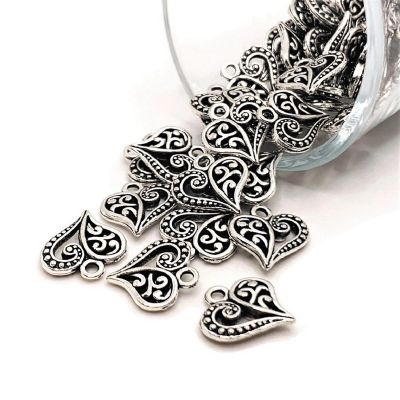 20 Antiqued Silver Scroll Heart Charms Image 1
