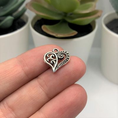 20 Antiqued Silver Scroll Heart Charms Image 1