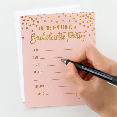 20 B.Pink/Gold Bachelorette Invitations Image 2