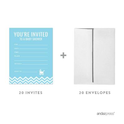 20 Baby Blue Chevron Boy Invitations Image 1