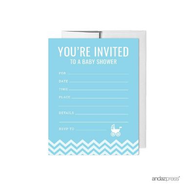 20 Baby Blue Chevron Boy Invitations Image 1