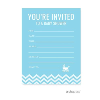 20 Baby Blue Chevron Boy Invitations Image 2