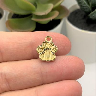 20 Black Enamel And Gold Dog Cat Paw Print Charms Image 2