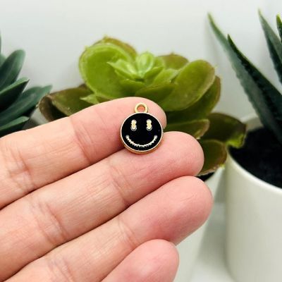 20 Black Smiley Face Charms Image 1