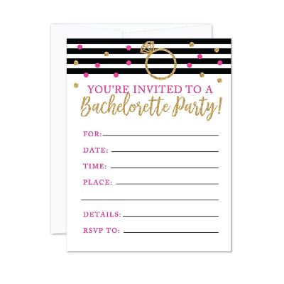 20 Blk/Hot Pink Bachelorette Invitations Image 1