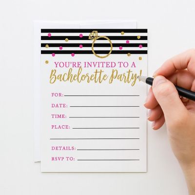 20 Blk/Hot Pink Bachelorette Invitations Image 2