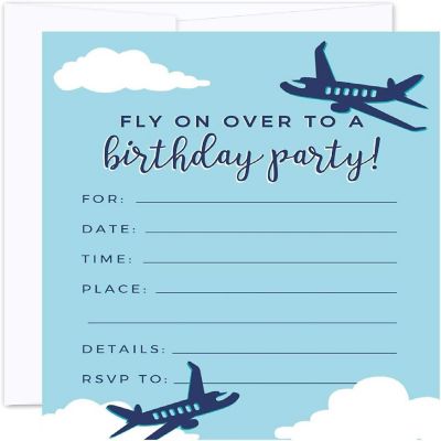 20 Blue Airplane Birthday Invitations Image 1
