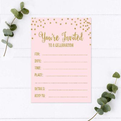 20 Blush Pink/Glitter Invitations Image 1