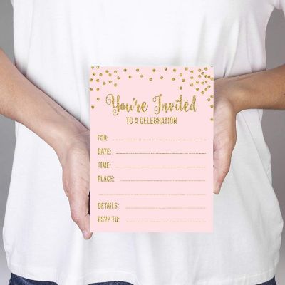 20 Blush Pink/Glitter Invitations Image 1