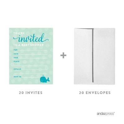 20 Boy Whale Nautical Blank Invitations Image 1