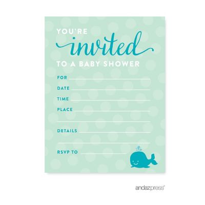20 Boy Whale Nautical Blank Invitations Image 2