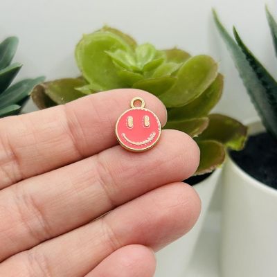 20 Bright Pink Smiley Face Charms Image 2