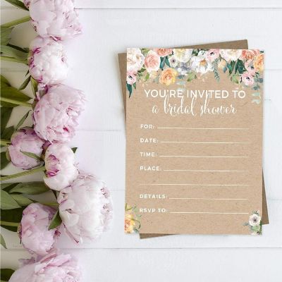 20 Coral Kraft Brown Rustic Invitations Image 1