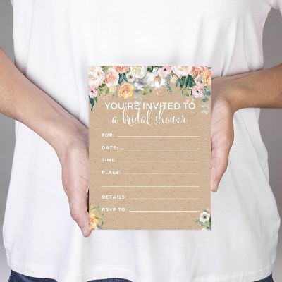 20 Coral Kraft Brown Rustic Invitations Image 1