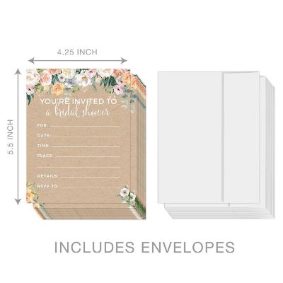 20 Coral Kraft Brown Rustic Invitations Image 2