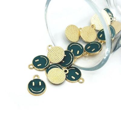 20 Dark Green Smiley Face Charms Image 1