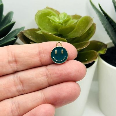 20 Dark Green Smiley Face Charms Image 1