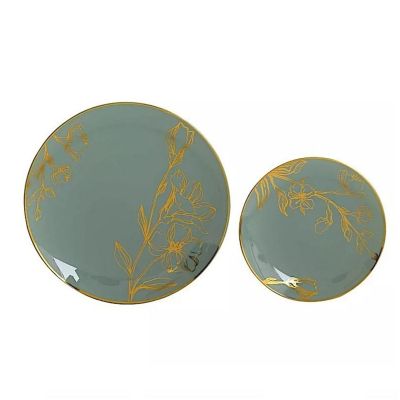 20 Dusty Sage Round Disposable Salad Dinner Plastic Plates Image 1