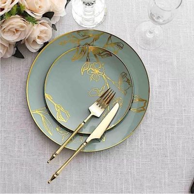 20 Dusty Sage Round Disposable Salad Dinner Plastic Plates Image 1