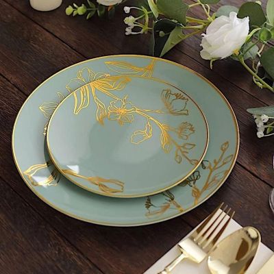 20 Dusty Sage Round Disposable Salad Dinner Plastic Plates Image 2