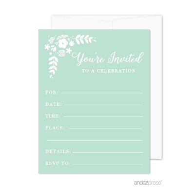 20 Floral Mint Party Invitations Image 1