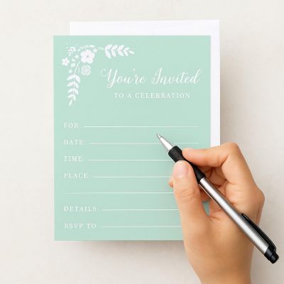 20 Floral Mint Party Invitations Image 2