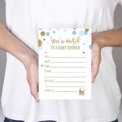 20 Glitter Boy Baby Shower Invitations Image 1