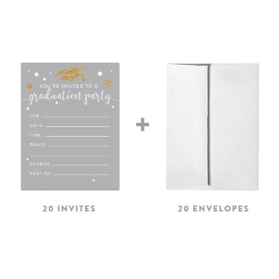 20 Gold/ Gray Graduation Invitations Image 1