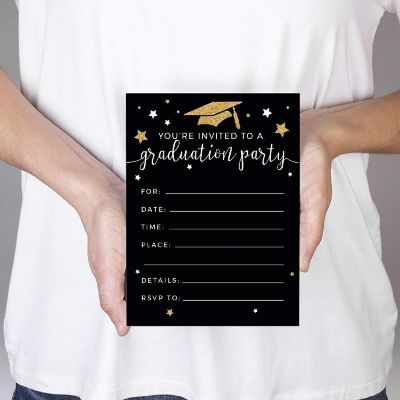 20 Gold/Black Graduation Invitations Image 1