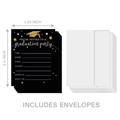 20 Gold/Black Graduation Invitations Image 1