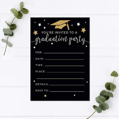 20 Gold/Black Graduation Invitations Image 2