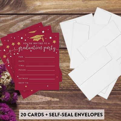 20 Gold/Burgundy Graduation Invitations Image 1
