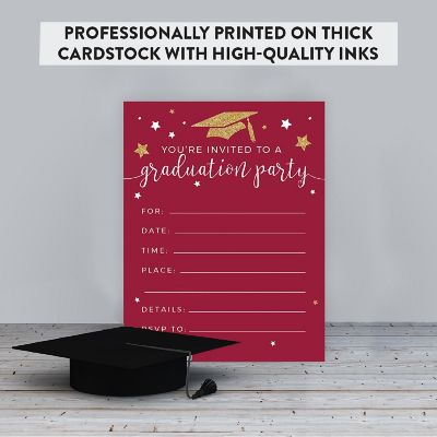 20 Gold/Burgundy Graduation Invitations Image 2