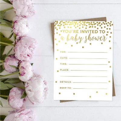 20 Gold Confetti Polka Dots Invitations Image 1